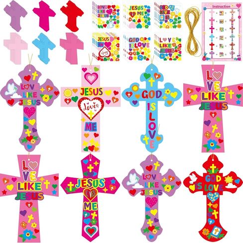 مجموعة Treasure Cove Valentine Crafts DIY مجموعة الحرف الدينية المتقاطعة لعيد الحب المسيحي وحلي معلقة يوم الأحد ملصق حرفي للمدرسة للمنزل والفصول الدراسية لتزيين الحفلات 30 قطعة in Saudi Arabia