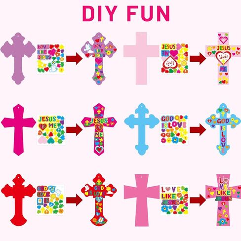 مجموعة Treasure Cove Valentine Crafts DIY مجموعة الحرف الدينية المتقاطعة لعيد الحب المسيحي وحلي معلقة يوم الأحد ملصق حرفي للمدرسة للمنزل والفصول الدراسية لتزيين الحفلات 30 قطعة in Saudi Arabia