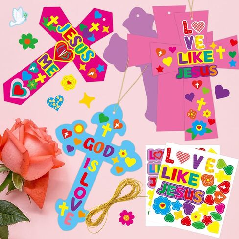 مجموعة Treasure Cove Valentine Crafts DIY مجموعة الحرف الدينية المتقاطعة لعيد الحب المسيحي وحلي معلقة يوم الأحد ملصق حرفي للمدرسة للمنزل والفصول الدراسية لتزيين الحفلات 30 قطعة in Saudi Arabia