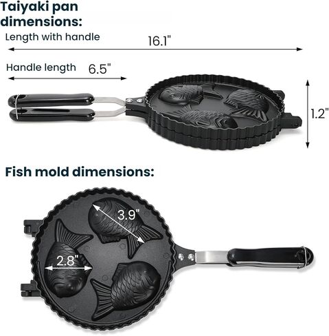 ZOOFOX Taiyaki Fish-shaped Waffle Maker, 3 Fish Shaped Cake Pan with Non Stick Cooking Plate, Japanese Fish Shaped Waffle Iron Double Pan Mold, Easy to Clean in Saudi Arabia