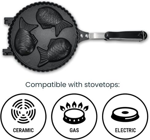 ZOOFOX Taiyaki Fish-shaped Waffle Maker, 3 Fish Shaped Cake Pan with Non Stick Cooking Plate, Japanese Fish Shaped Waffle Iron Double Pan Mold, Easy to Clean in Saudi Arabia