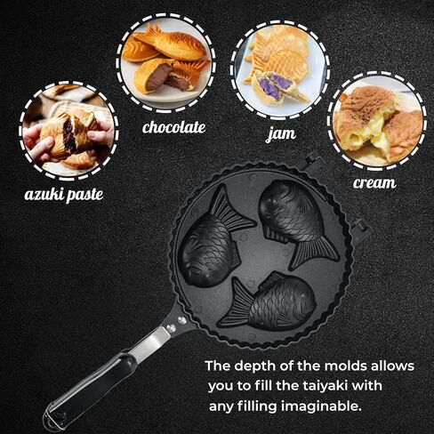 ZOOFOX Taiyaki Fish-shaped Waffle Maker, 3 Fish Shaped Cake Pan with Non Stick Cooking Plate, Japanese Fish Shaped Waffle Iron Double Pan Mold, Easy to Clean in Saudi Arabia
