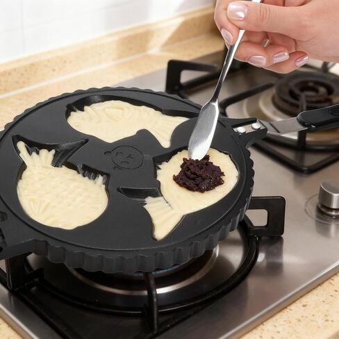 ZOOFOX Taiyaki Fish-shaped Waffle Maker, 3 Fish Shaped Cake Pan with Non Stick Cooking Plate, Japanese Fish Shaped Waffle Iron Double Pan Mold, Easy to Clean in Saudi Arabia