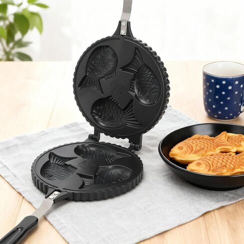 ZOOFOX Taiyaki Fish-shaped Waffle Maker, 3 Fish Shaped Cake Pan with Non Stick Cooking Plate, Japanese Fish Shaped Waffle Iron Double Pan Mold, Easy to Clean in Saudi Arabia