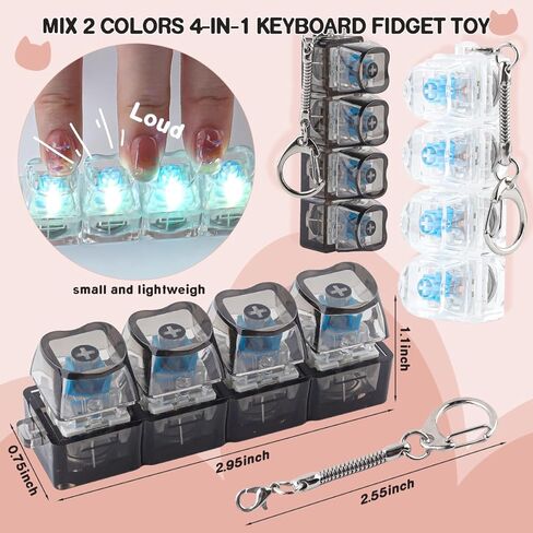 2 Pcs Keyboard Fidget Toy Light Up, Heart Shape Clicker Keyboard Fidget Keychain, Black White 4-in-1 Loud Stress Relief Fidget Keyboard for Adult Anxiety Decompression in Kuwait