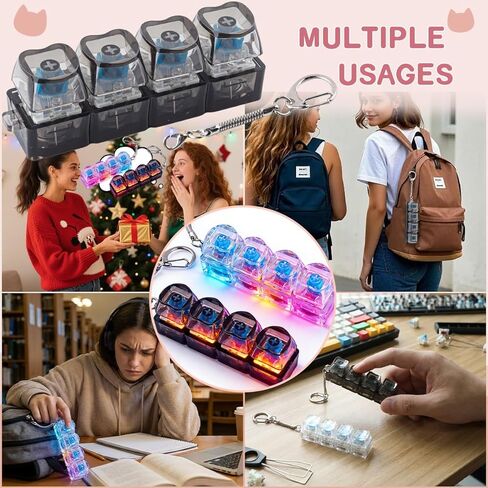 2 Pcs Keyboard Fidget Toy Light Up, Heart Shape Clicker Keyboard Fidget Keychain, Black White 4-in-1 Loud Stress Relief Fidget Keyboard for Adult Anxiety Decompression in Kuwait