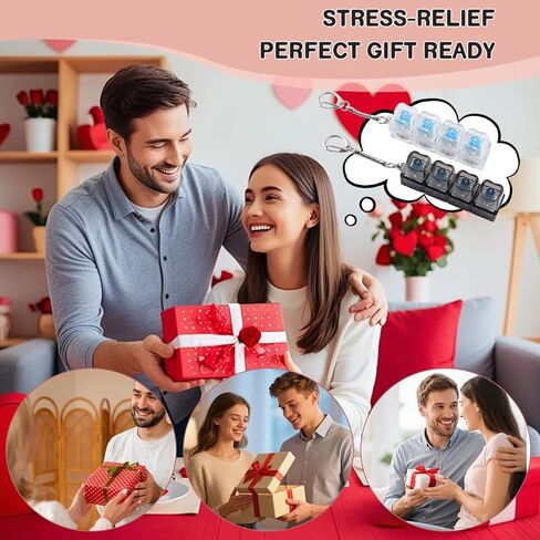 2 Pcs Keyboard Fidget Toy Light Up, Heart Shape Clicker Keyboard Fidget Keychain, Black White 4-in-1 Loud Stress Relief Fidget Keyboard for Adult Anxiety Decompression in Kuwait