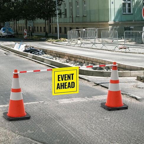 لافتة شريط مخروطي من Event Ahead مع شريط، لافتة مقاس 18x18 مع شريط، مقاومة للبهتان، مصنوعة في الولايات المتحدة الأمريكية بواسطة Sigo Signs in Saudi Arabia