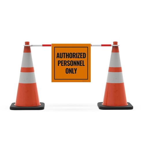 Authorized Personnel Only Cone Bar Sign with Bar, 18x18 Banner with Bar, Fade Resistant, Made in USA by Sigo Signs in Saudi Arabia