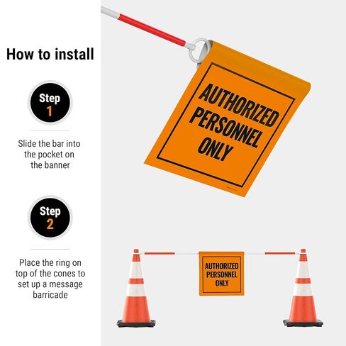 Authorized Personnel Only Cone Bar Sign with Bar, 18x18 Banner with Bar, Fade Resistant, Made in USA by Sigo Signs in Saudi Arabia