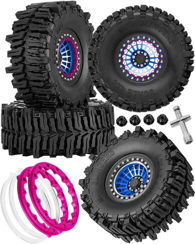 2.2 RC Wheels and Tires for 1/10 SCX10 90046 AXI03007 TRX4 TRX6 VS4-10 Gen7 Gen8 MST CFX D90.Aluminium RC Truck Tires Highway Tires 2.2" RC Wheels 2.2 Beadlock Wheel Rim RC Tires,Titanium in Saudi Arabia