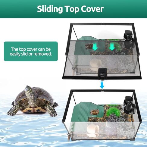 طقم خزان السلاحف الزجاجي من Oiibo، 10 جالون، 20 بوصة × 12 بوصة × 10 بوصة، طقم بداية لخزان السلاحف مع نظام صرف، ومنصة تشمس وزاوية حوض السمك الهادئ، فلتر داخلي لتررم السلحفاة المائية in Kuwait