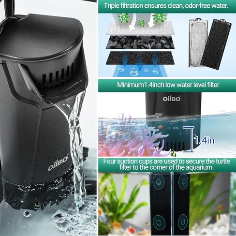 طقم خزان السلاحف الزجاجي من Oiibo، 10 جالون، 20 بوصة × 12 بوصة × 10 بوصة، طقم بداية لخزان السلاحف مع نظام صرف، ومنصة تشمس وزاوية حوض السمك الهادئ، فلتر داخلي لتررم السلحفاة المائية in Kuwait