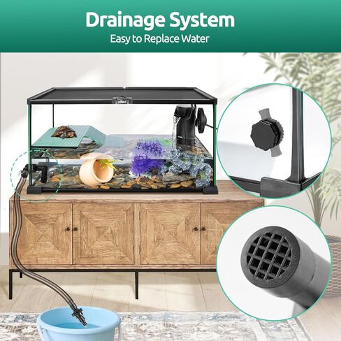 طقم خزان السلاحف الزجاجي من Oiibo، 10 جالون، 20 بوصة × 12 بوصة × 10 بوصة، طقم بداية لخزان السلاحف مع نظام صرف، ومنصة تشمس وزاوية حوض السمك الهادئ، فلتر داخلي لتررم السلحفاة المائية in Kuwait