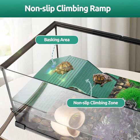 طقم خزان السلاحف الزجاجي من Oiibo، 10 جالون، 20 بوصة × 12 بوصة × 10 بوصة، طقم بداية لخزان السلاحف مع نظام صرف، ومنصة تشمس وزاوية حوض السمك الهادئ، فلتر داخلي لتررم السلحفاة المائية in Kuwait