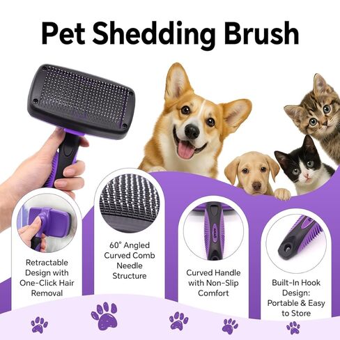 AMIAO Self-Cleaning Pet Deshedding Brush (Suitable for Dogs & Cats) – A Gentle Deshedding Tool for Long & Short-Haired Pets, Easy-to-Use Hair Removal Grooming Brush in Saudi Arabia