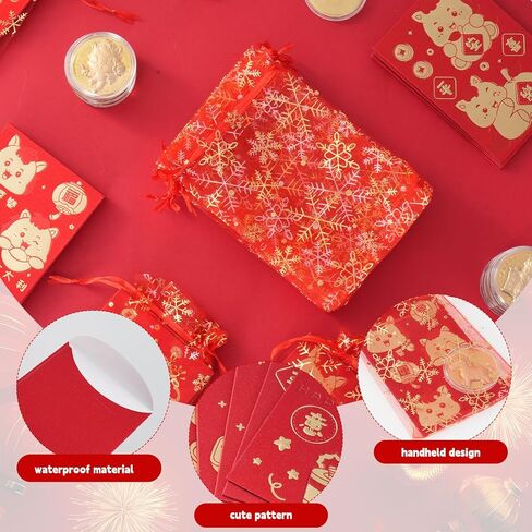 24 Set Chinese New Year Gift Horse Lucky Coins Red Envelopes Bulk 2026 Lunar New Year Gift Feng Shui Red Packet Lucky Contains Chinese Feng Shui Coins with Bag for Spring Festival Party Supplies in Kuwait