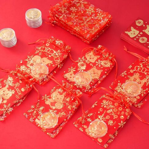 24 Set Chinese New Year Gift Horse Lucky Coins Red Envelopes Bulk 2026 Lunar New Year Gift Feng Shui Red Packet Lucky Contains Chinese Feng Shui Coins with Bag for Spring Festival Party Supplies in Kuwait