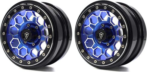 TREAL SCX6 Wheels 2.9'' Beadlock Wheels (2) CNC Machined SCX6 Upgrades Parts for Axial SCX6 Tires 1/6 Scale Rock Crawler-Type B (Blue) in Saudi Arabia