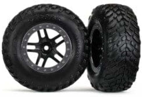 Traxxas Tire & Wheel Assembled, Glued (SCT Split-Spoke Black, Satin in Saudi Arabia