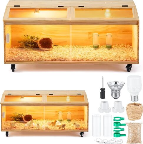 Large Brooder Box Kit for Chicks, 40 x 16 x 16 in Chicken Brooder Box with Brake Casters & Sliding Door, Chicken Supplies, Ducks, Rabbit, Quails, Hamsters, up to 35 Chicks Quail Birds in Saudi Arabia