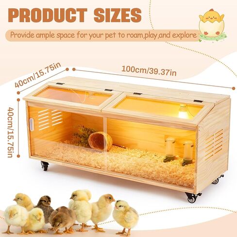 Large Brooder Box Kit for Chicks, 40 x 16 x 16 in Chicken Brooder Box with Brake Casters & Sliding Door, Chicken Supplies, Ducks, Rabbit, Quails, Hamsters, up to 35 Chicks Quail Birds in Saudi Arabia