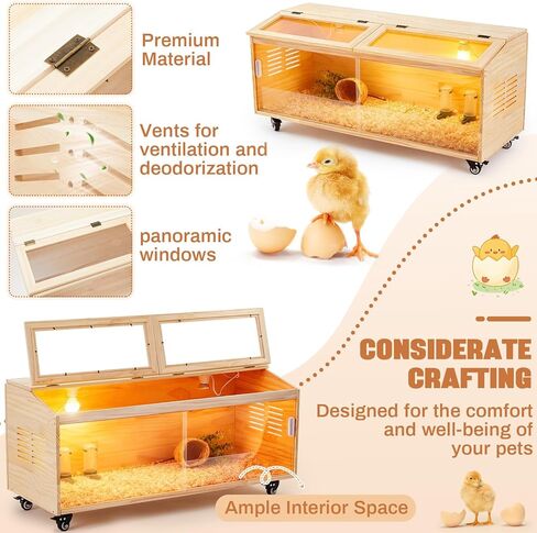 Large Brooder Box Kit for Chicks, 40 x 16 x 16 in Chicken Brooder Box with Brake Casters & Sliding Door, Chicken Supplies, Ducks, Rabbit, Quails, Hamsters, up to 35 Chicks Quail Birds in Saudi Arabia