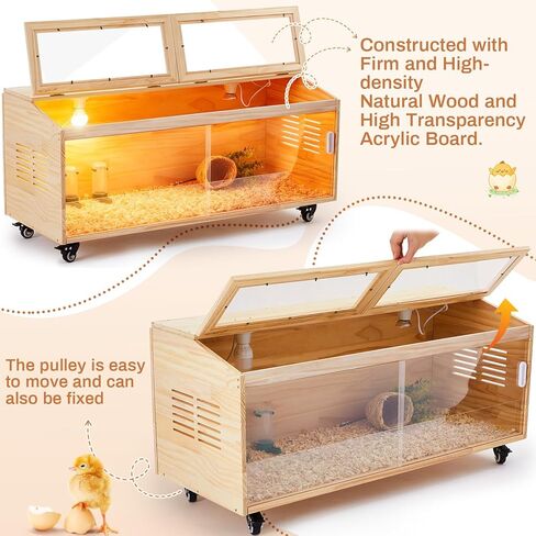 Large Brooder Box Kit for Chicks, 40 x 16 x 16 in Chicken Brooder Box with Brake Casters & Sliding Door, Chicken Supplies, Ducks, Rabbit, Quails, Hamsters, up to 35 Chicks Quail Birds in Saudi Arabia