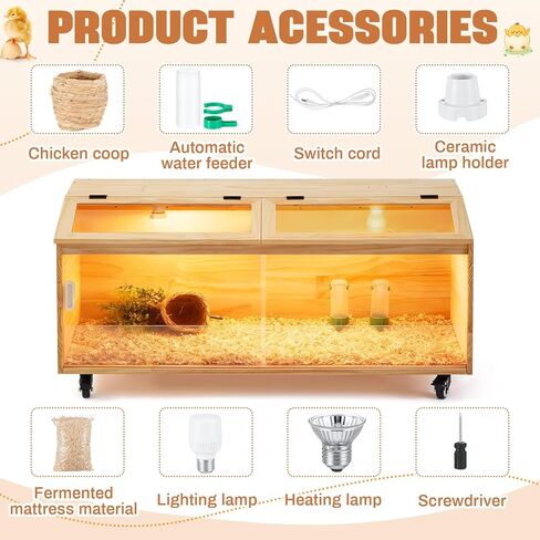 Large Brooder Box Kit for Chicks, 40 x 16 x 16 in Chicken Brooder Box with Brake Casters & Sliding Door, Chicken Supplies, Ducks, Rabbit, Quails, Hamsters, up to 35 Chicks Quail Birds in Saudi Arabia