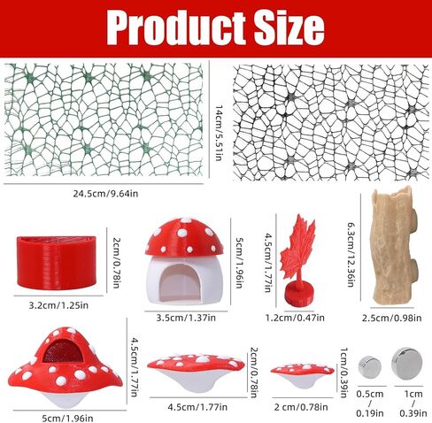 9 Pcs 3D Jumping Spider Enclosure Accessories Set, Red Magnetic Jumping Spider Mushroom Platforms, Climbing Net Trunk Hideouts for Small Pets Terrarium Decor in Kuwait