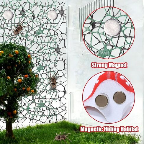 9 Pcs 3D Jumping Spider Enclosure Accessories Set, Red Magnetic Jumping Spider Mushroom Platforms, Climbing Net Trunk Hideouts for Small Pets Terrarium Decor in Kuwait