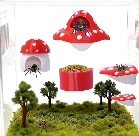 9 Pcs 3D Jumping Spider Enclosure Accessories Set, Red Magnetic Jumping Spider Mushroom Platforms, Climbing Net Trunk Hideouts for Small Pets Terrarium Decor in Kuwait