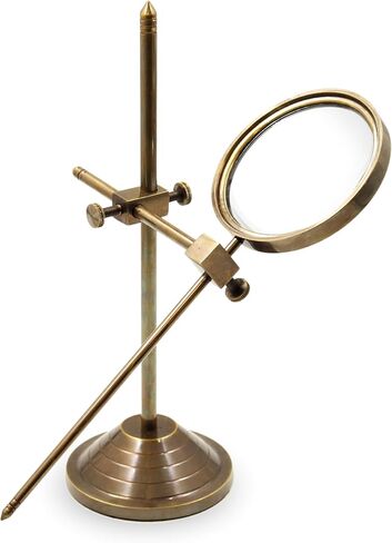 Antique Brass Adjustable Stand Magnifier – Vintage Desktop Magnifying Glass with Protective Base for Reading, Crafts (1, First Antique) in Saudi Arabia