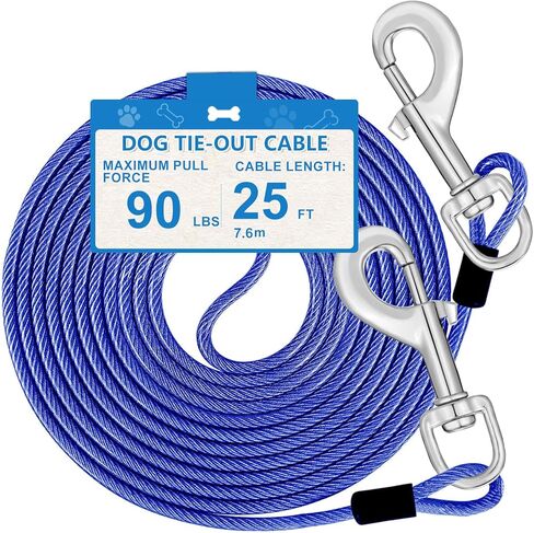 Tie Out Cable, 15/25/40/50 FT Runner Cable with Swivel Hook,Dog Leash Run Tether for Yard Outdoor and Camping,for Small to Medium Pets Up to 250 LBS（Blue） in Saudi Arabia