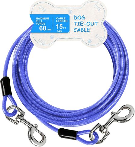 Tie Out Cable, 15/25/40/50 FT Runner Cable with Swivel Hook,Dog Leash Run Tether for Yard Outdoor and Camping,for Small to Medium Pets Up to 250 LBS（Blue） in Saudi Arabia