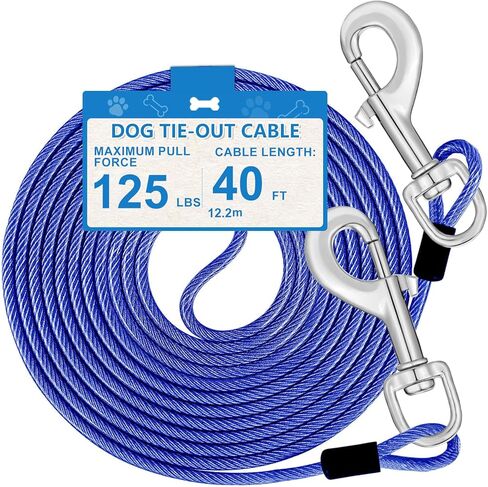 Tie Out Cable, 15/25/40/50 FT Runner Cable with Swivel Hook,Dog Leash Run Tether for Yard Outdoor and Camping,for Small to Medium Pets Up to 250 LBS（Blue） in Saudi Arabia