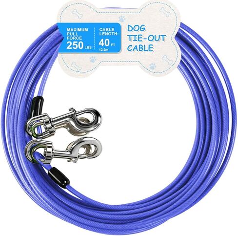 Tie Out Cable, 15/25/40/50 FT Runner Cable with Swivel Hook,Dog Leash Run Tether for Yard Outdoor and Camping,for Small to Medium Pets Up to 250 LBS（Blue） in Saudi Arabia