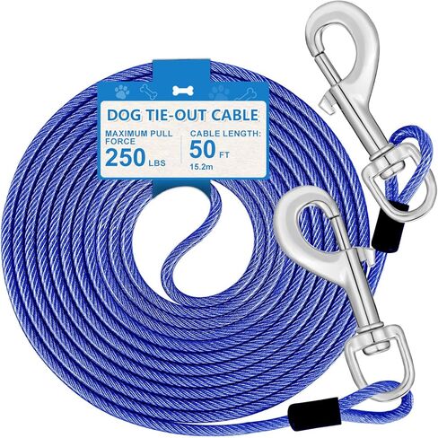 Tie Out Cable, 15/25/40/50 FT Runner Cable with Swivel Hook,Dog Leash Run Tether for Yard Outdoor and Camping,for Small to Medium Pets Up to 250 LBS（Blue） in Saudi Arabia