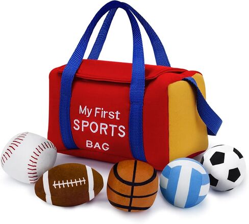 My First Sports Bag Plush, Baby Sports Toys Plushie with 5 Pcs Ball Plushy for Toddlers, First Birthday Gifts for Boys Girls in Saudi Arabia
