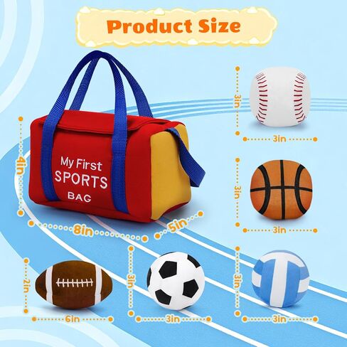 My First Sports Bag Plush, Baby Sports Toys Plushie with 5 Pcs Ball Plushy for Toddlers, First Birthday Gifts for Boys Girls in Saudi Arabia
