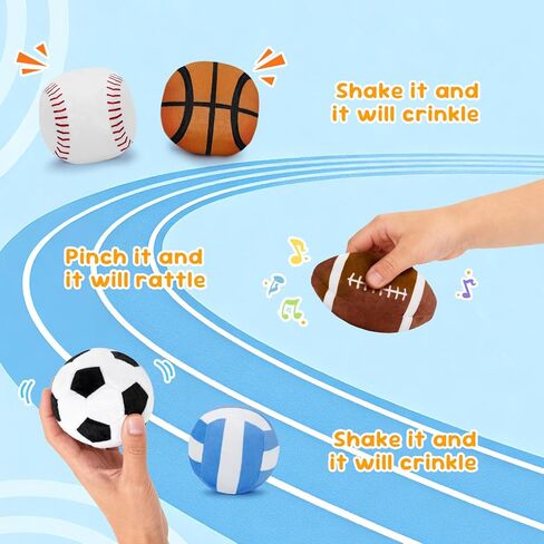 My First Sports Bag Plush, Baby Sports Toys Plushie with 5 Pcs Ball Plushy for Toddlers, First Birthday Gifts for Boys Girls in Saudi Arabia
