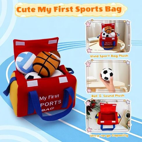 My First Sports Bag Plush, Baby Sports Toys Plushie with 5 Pcs Ball Plushy for Toddlers, First Birthday Gifts for Boys Girls in Saudi Arabia