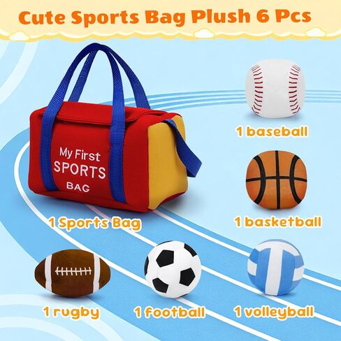 My First Sports Bag Plush, Baby Sports Toys Plushie with 5 Pcs Ball Plushy for Toddlers, First Birthday Gifts for Boys Girls in Saudi Arabia