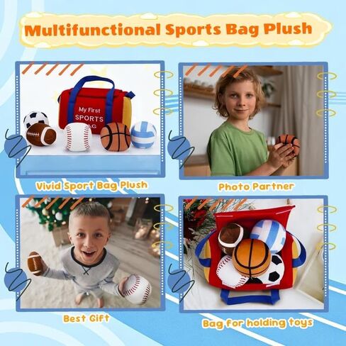 My First Sports Bag Plush, Baby Sports Toys Plushie with 5 Pcs Ball Plushy for Toddlers, First Birthday Gifts for Boys Girls in Saudi Arabia