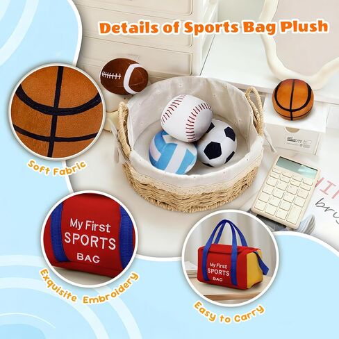 My First Sports Bag Plush, Baby Sports Toys Plushie with 5 Pcs Ball Plushy for Toddlers, First Birthday Gifts for Boys Girls in Saudi Arabia