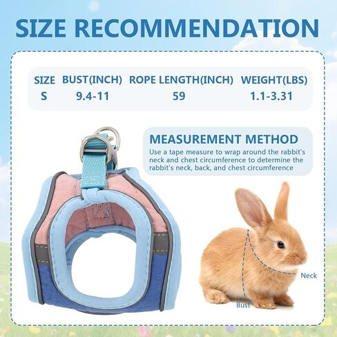 Bunny Harness and Leash Set, Rabbit Leash and Harness Set Escape Proof, Reflective Strips Jacket for Small Rabbit, Puppy, Kitten (Pink and Blue, S) in Kuwait