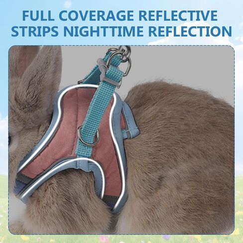 Bunny Harness and Leash Set, Rabbit Leash and Harness Set Escape Proof, Reflective Strips Jacket for Small Rabbit, Puppy, Kitten (Pink and Blue, S) in Kuwait