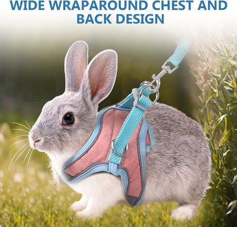 Bunny Harness and Leash Set, Rabbit Leash and Harness Set Escape Proof, Reflective Strips Jacket for Small Rabbit, Puppy, Kitten (Pink and Blue, S) in Kuwait