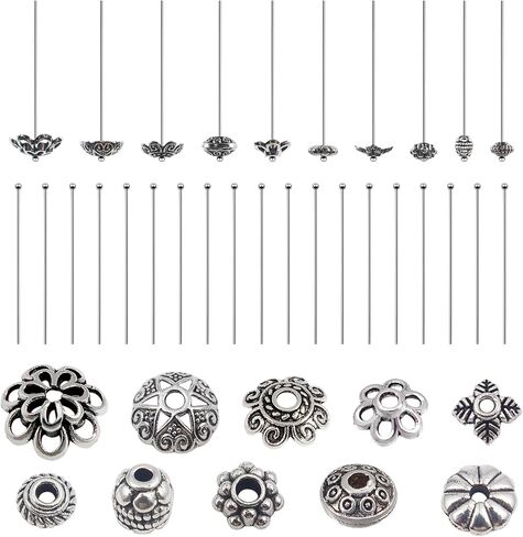 TOAOB 200pcs 50mm Silver Stainless Steel Ball Pins with 10 Styles Spacer Beads Head Pins for DIY Craft Earring Bracelet Necklace Pendant Supplies Jewelry Making in Saudi Arabia