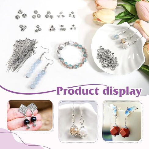 TOAOB 200pcs 50mm Silver Stainless Steel Ball Pins with 10 Styles Spacer Beads Head Pins for DIY Craft Earring Bracelet Necklace Pendant Supplies Jewelry Making in Saudi Arabia